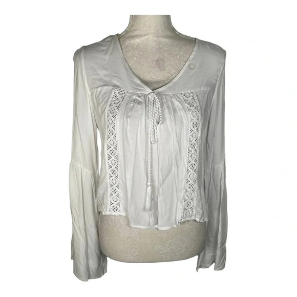 Kendall + Kylie white blouse with crotchet
details & hanging strings NWT - Picture 2 of 4
